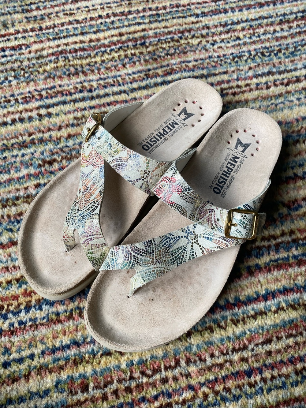 Mephisto Women's Pompei Floral Print Leather Thong Sandals EU40